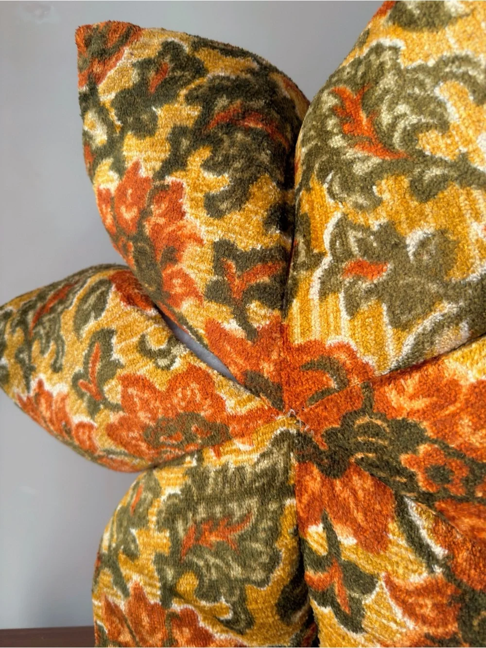 Vintage 1970s Flower Pillow Sculptural Soft Sculpture Retro Floral Decor Boho